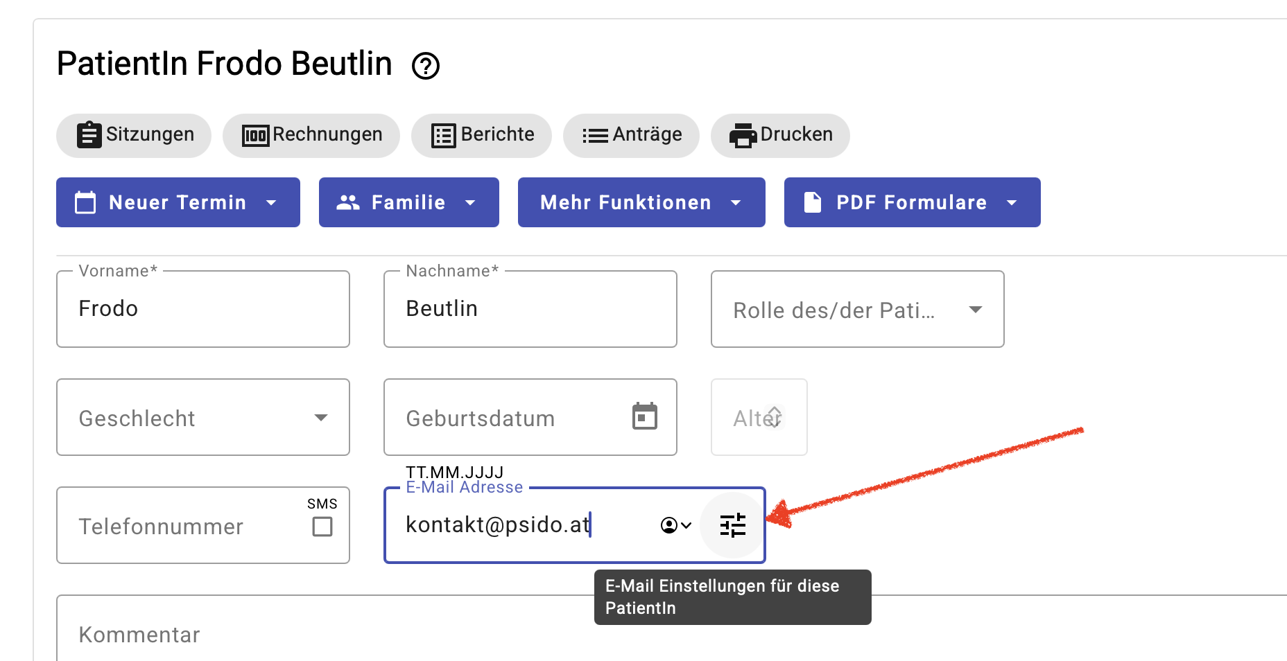 Übersicht der E-Mail-Einstellungen
