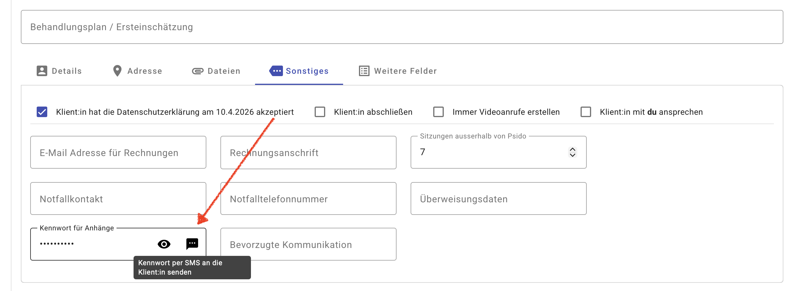Kennwort per SMS versenden